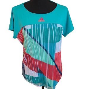 Adidas Womens Adizero Multicolor Athletic Cap Sleeve Top Large